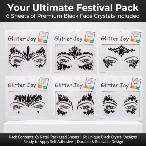 Kotbs Black Face Gems 6-Pack | Self-Adhesive Rhinestones