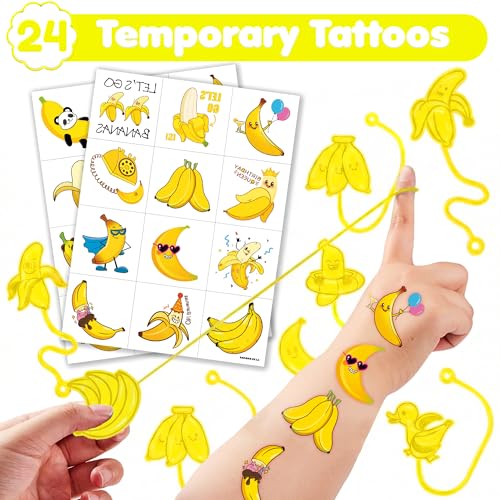 48Pc Banana Party Favors Set - Sticky Hands & Tattoos