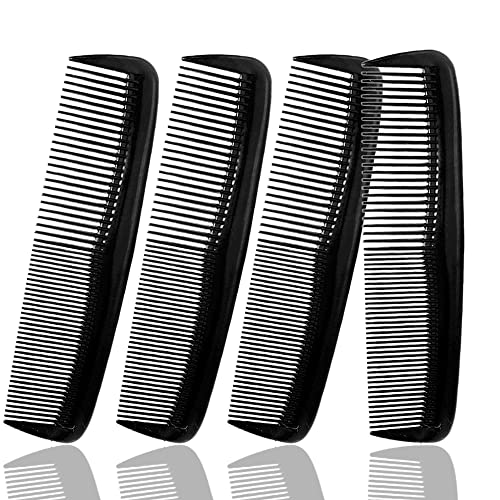 Black Unbreakable Hair Comb Set - Fine Tooth Styling Comb for Men & Women - 4 Pack