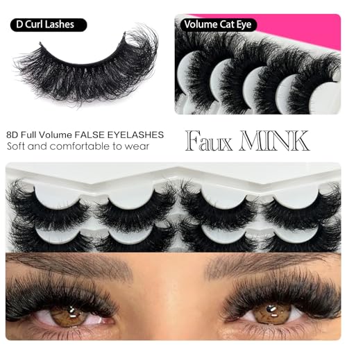 25mm Fluffy Faux Mink Lashes - Dramatic D Curl Volume Eyelashes