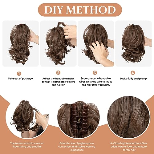 CJL HAIR Claw Clip Ponytail Extensions - Bendable Synthetic Hair Piece