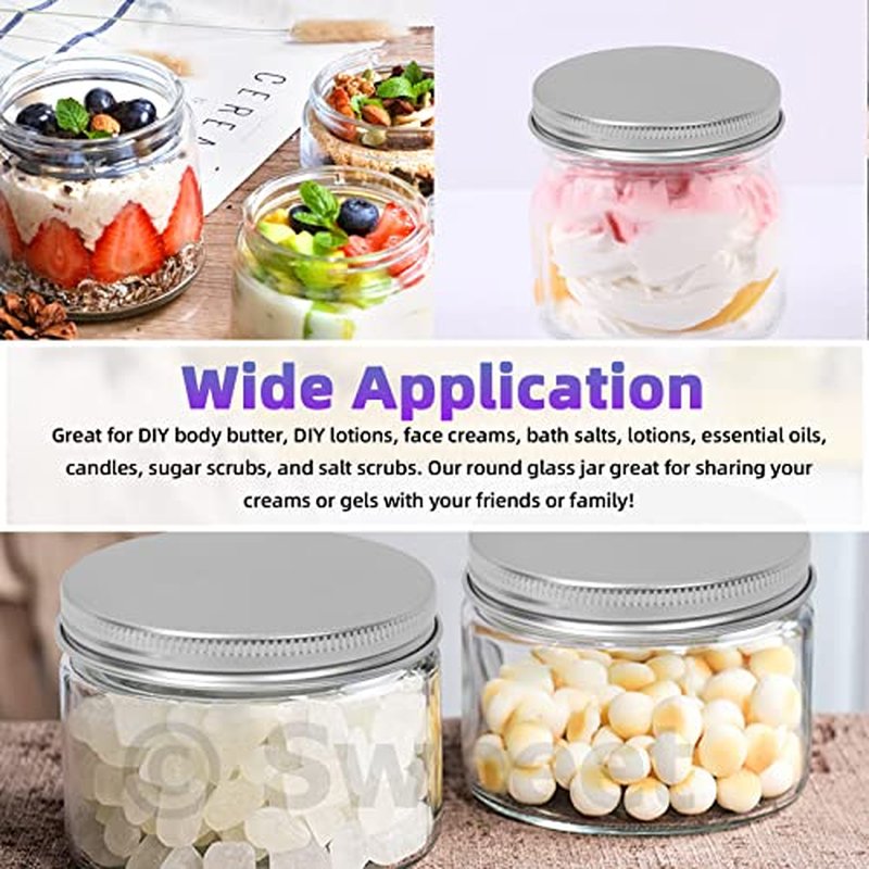 15 Pack 2oz Glass Jars with Silver Lids - Travel Cosmetic Containers