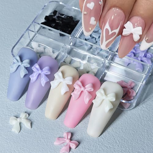 ZASKHLD Colorful Bow-Knot Nail Charms White Ribbon Resin Bow Nail Charms 3D Cute Pink White Blue Ribbon Nail Art Supplies Kawaii Mixed Color Bow Nail Jewels for Women Girls DIY Nail Decorations 30Pcs