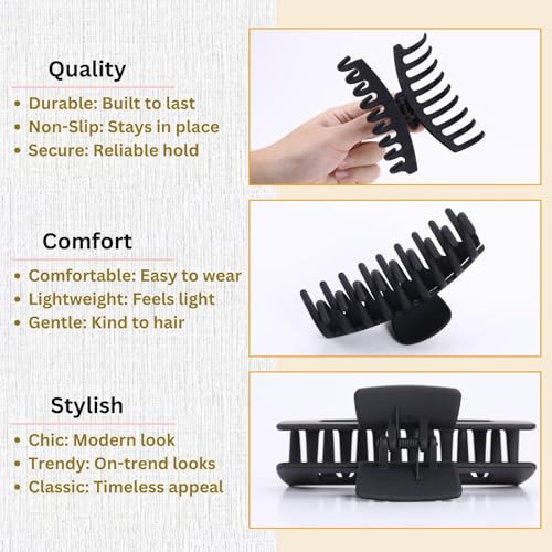 Large Black Hair Clips for Women - 8 Pack Matte Claw Clips