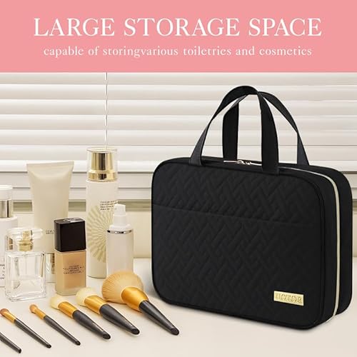 HOTOR Travel Toiletry Bag - Hanging Toiletry Bag for Women & Men, Makeup Bag/Big Comparment, Waterproof for Travel Accessories, Travel Essentials, Large, Black