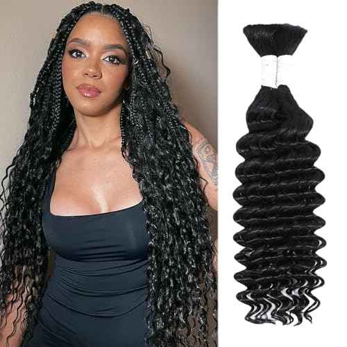 Human Braiding Hair 22 Inch Deep Water Wave Bulk Human Hair for Braiding 12A Brazilian Virgin Curly Hair for Boho Braids Wet and Wavy No Weft 2 Bundles 100g Hair Extensions