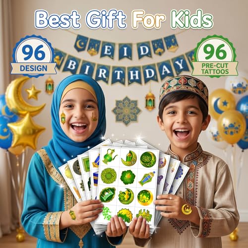 96 Eid Ramadan Temporary Tattoos - Pre-Cut Party Favors