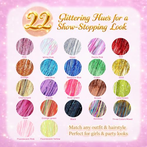 Hair Tinsel Kit 48 Inch 8200 Strands 10 Colors Glitter Extensions