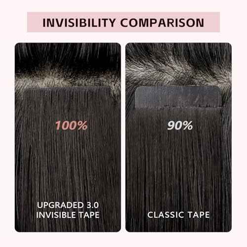 Invisible Tape in Hair Extensions Real Human Hair Pro3.0#1B Natural Black 20pcs 30g 14inch Seamless Injected Hand-Tied Invisi Edge Tape ins Extensions 3rd-Generation£¨#1B-14inch£©