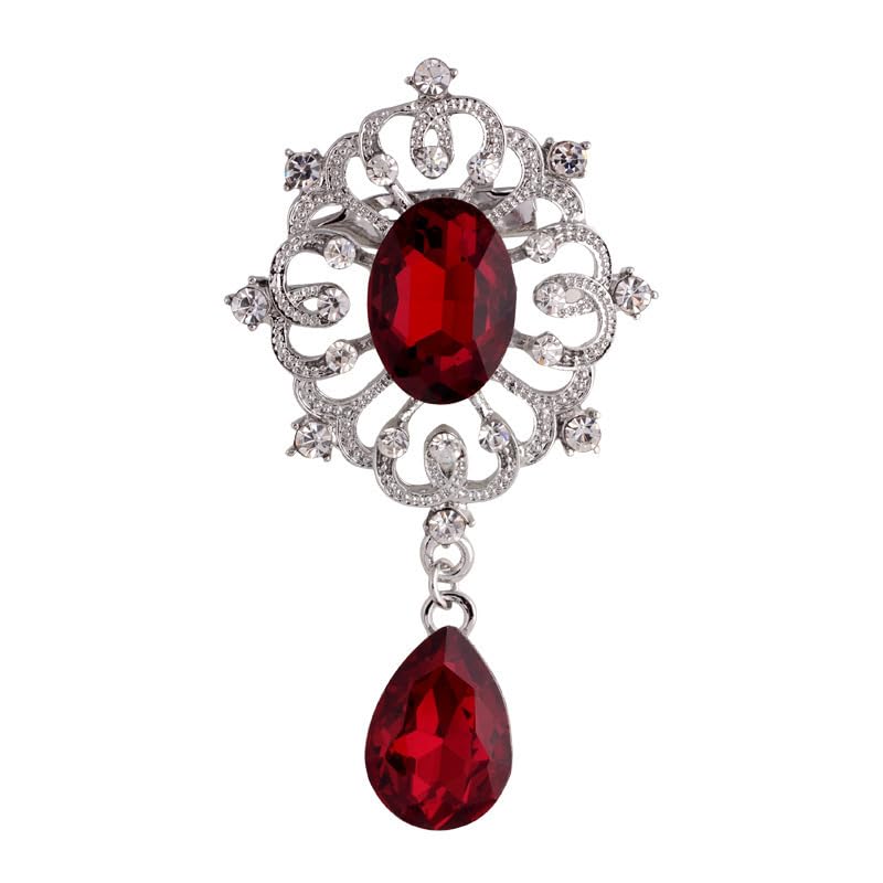 Red Crystal Dangle Drop Brooch Pin
