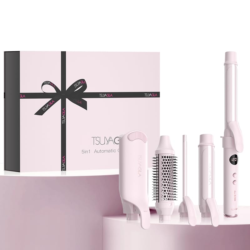 TSUYAGLA 5-in-1 Curling Iron Set with Airflow Cooling & Ceramic Barrels