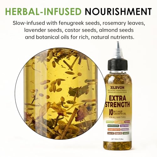 Herbal Hair Growth Oil with Rosemary & Fenugreek – Extra Strength 3.38 fl oz (10-plant-oil blend)