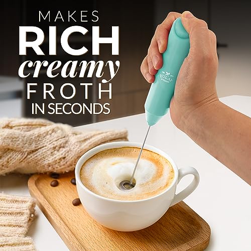 Zulay Froth Mate Powerful Milk Frother for Coffee - Portable & Compact Handheld Foam Maker for Lattes, Cappuccinos, Matcha, Hot Chocolate - Milk Foamer Frother - No Stand Electric Whisk (Teal)