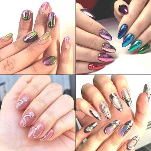 24 Colors Chrome Nail Powder Kit Mirror Effect Gold Silver Red Green Black Metallic Chrome Powder for Nails with Silicone Pen Applicator Brush Extra Fine Glitter Powder Manicure Supplies