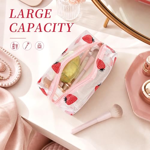 Clear Strawberry Makeup Bag - Portable PVC Toiletry Organizer