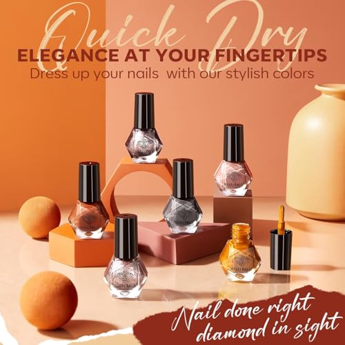 Modelones Fall Nail Polish Set with 6 Colors - Orange Brown Variation