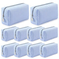 10 Pcs Blue Seersucker Makeup Bags - Travel Cosmetic Organizer