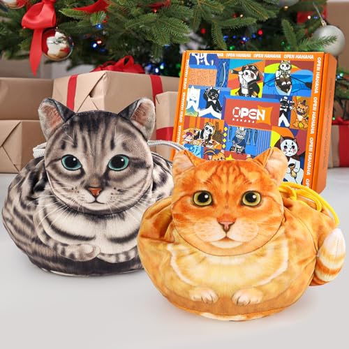 Openhaha Drawstring Travel Organizer, Cosmetic Pouch - Cat Gift for Women, Lay Flat Makeup Bag Gifts for Cat Lovers (2-Pack)