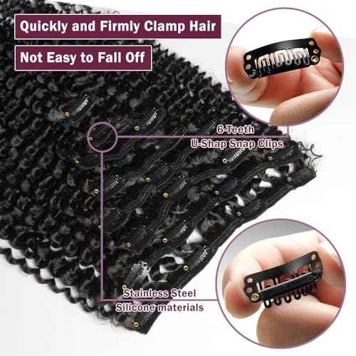KRN Clip in, 136g 8 pcs Full And Thick Kinky Curly Hair Extensions Clip ins for Black Women 12A Natural Black Real Hair Extensions Clips in Human Hair 20 Clips Easy to Wear 22 Inch