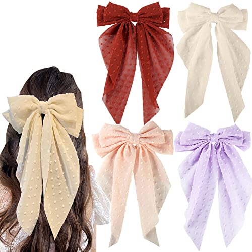 SALOCY Hair Bows for Women - Big Yellow, Black Coquette Bows, Hair Clips and Accessories, 4 Colors