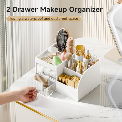Makeup Organizer with 2 Drawers & 5 Compartments - White