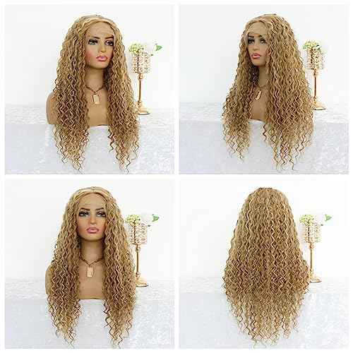 Highlight Blonde Deep Curly 13x4 Lace Front Wig for Women Glueless Long Curly Honey Blonde Mixed 613 Bleach Blonde Lace Front Wig with Baby Hair Pre Plucked 150 Density 24 Inches