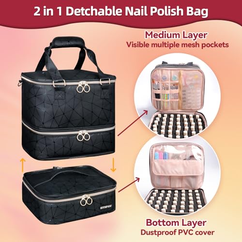 Nail Polish Organizer Bag 126 Bottle Capacity 3-Layer Storage