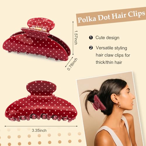 Vovii 4Pcs Polka Dot Hair Claw Clips for Women, Black, Red, White, Brown