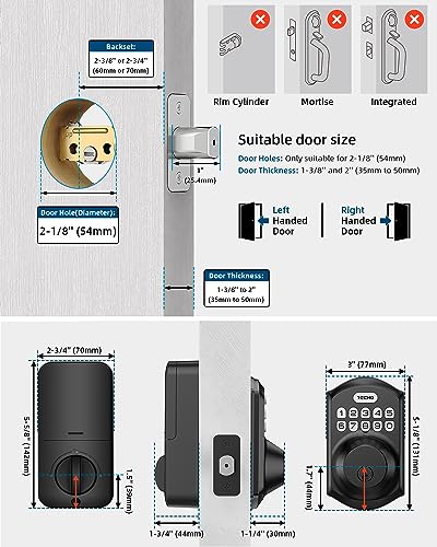 TEEHO TE001 Keyless Entry Door Lock with Keypad - Smart Deadbolt Lock for Front Door with 2 Keys - Auto Lock - Easy Installation - Matte Black