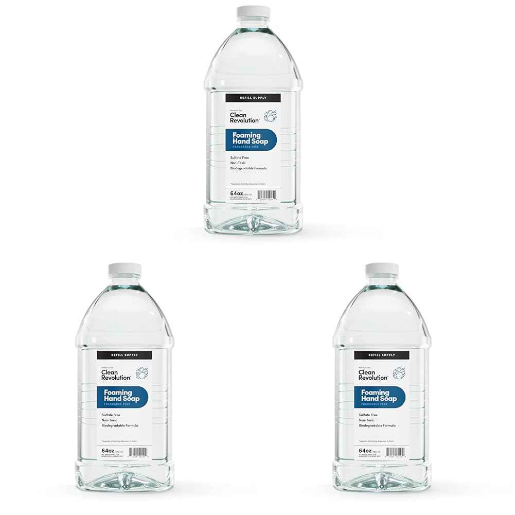 Clean Revolution Foaming Hand Soap Refill Supply Container, Ready to Use Formula, Fragrance Free, 64 Fl Oz (Pack of 3)