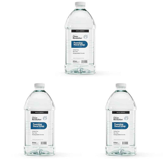 Clean Revolution Foaming Hand Soap Refill Supply Container, Ready to Use Formula, Fragrance Free, 64 Fl Oz (Pack of 3)