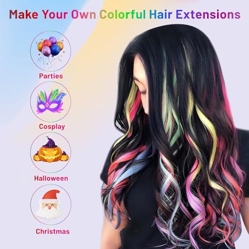 Colored Clip-in Hair Extensions 22 PCS Curly Rainbow