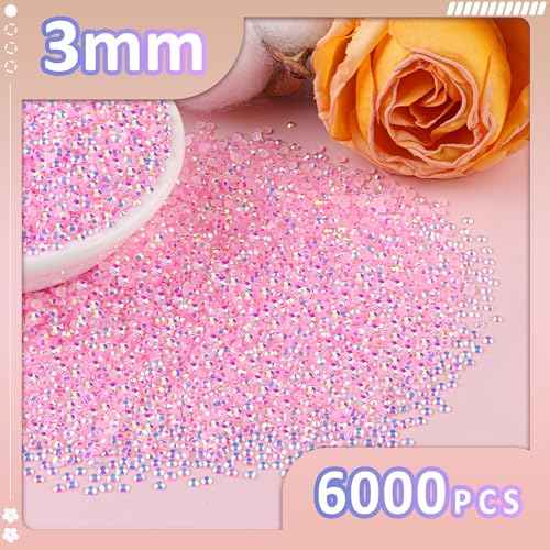 6000Pcs 3mm Resin Jelly Rhinestones for Crafting, Light Pink AB Flatback Gems, Bedazzling Crystal Bulk for DIY Crafts Clothing Tumblers Shoes Nail Art Fabric
