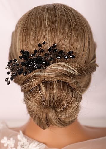 Black Rhinestone Hair Comb - Handmade Crystal Wedding Accessory