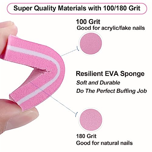 HomeyEra 60-Pack Pink Nail Buffers Double Sided 100/180 Grit for Manicure & Nail Prep