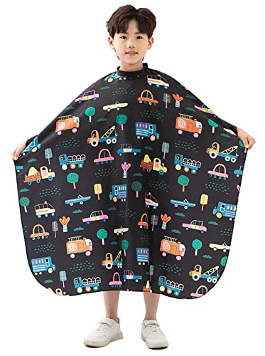 Kids Hair Cutting Cape with Cars Pattern, Adjustable Salon Hairdresser Cover for Children & Toddlers