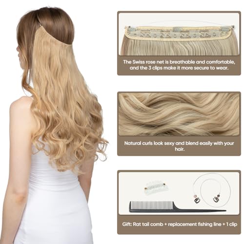 SARLA Invisible Wire Hair Extensions 14 Inch Dark Brown