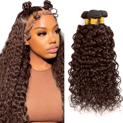 28 30 32 Inch #4 Brown Water Wave Human Hair Bundles