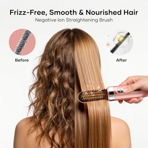 AVVKED Cordless Hair Straightener Brush for Women - Travel Mini Ionic Anti-Frizz Styling Tool with 3 Temp Settings