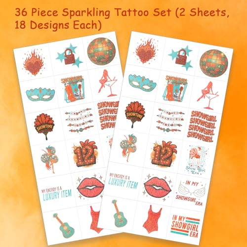 36pcs Showgirl Themed Temporary Tattoos ? Sparkling Show Girl Era Party Favors Supplies