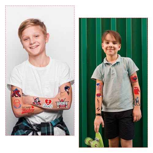 Gameza Ice Hockey Temporary Tattoos - 240+ Hockey Party Favors Decorations Hockey Temporary Tattoos Stickers for Kids Sports Hockey Themed Party Gifts Hockey Tattoos Supplies