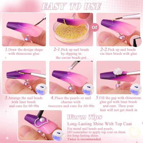 BELLEBOOST Gold & Silver Caviar Nail Beads Set with Chains - 3D Art Charms