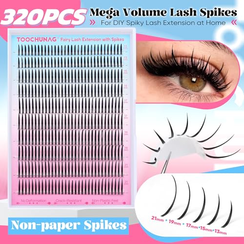 Lash Spikes 320pcs Spiky Clusters 13-21mm D Curve Volume Cluster