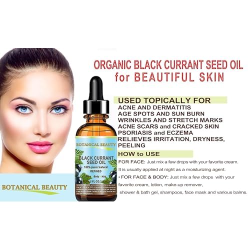 Botanical Beauty BLACK CURRANT SEED OIL. 100% Pure Natural Undiluted Refined Cold Pressed Carrier Oil for Skin, Hair, Lip and Nail Care (4 Fl Oz)