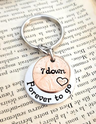 7 Year Anniversary Lucky Copper 2017 Penny with Down and Forever To Go Coin Key Chain