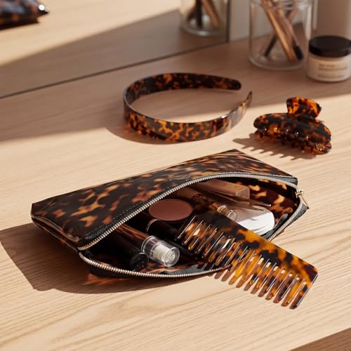 Tortoiseshell Hair Accessories Set - 4 Pc Makeup Bag & Styling Bundle