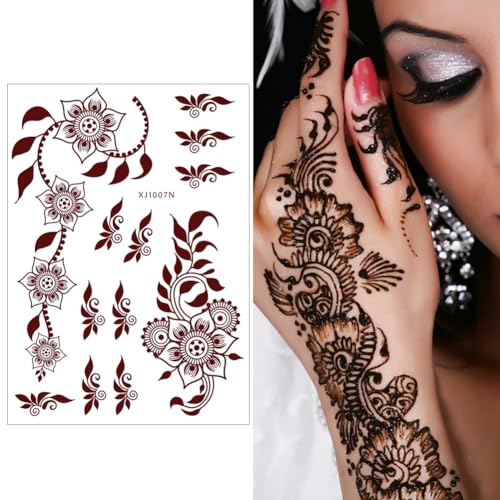 Xmasir 12 Sheets Brown Henna Temporary Tattoo Stickers for Women