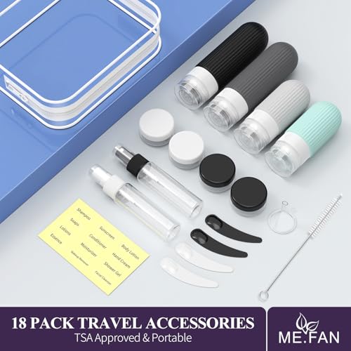 ME.FAN 18 Pack TSA Approved Silicone Travel Bottles Set - Grey