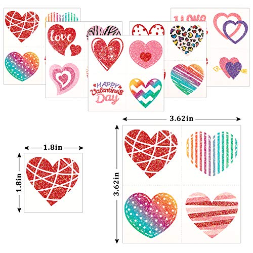 Whaline 160Pcs Glitter Heart Temporary Tattoos Valentine Party Favor