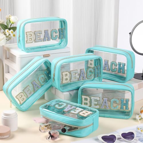 Clear Beach Makeup Bags 6-Pc Set with Chenille Letters